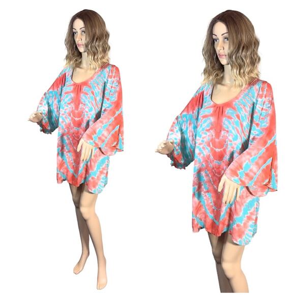 Pineapples Designed In Hawaii Bright Colored Split Sleeve Cover Up SZ L $60 - Picture 3 of 12